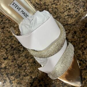 Steve Madden White and Gold Heels with Silver Accents